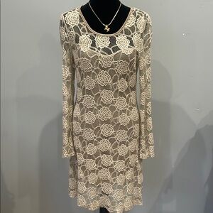 Elegant Cream Lace Dress floral pattern